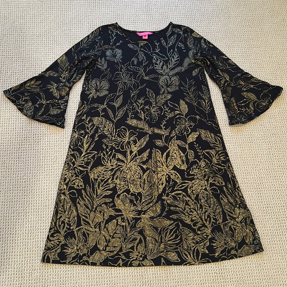 Lilly Pulitzer Black and Gold Ophelia Dress- Size Medium